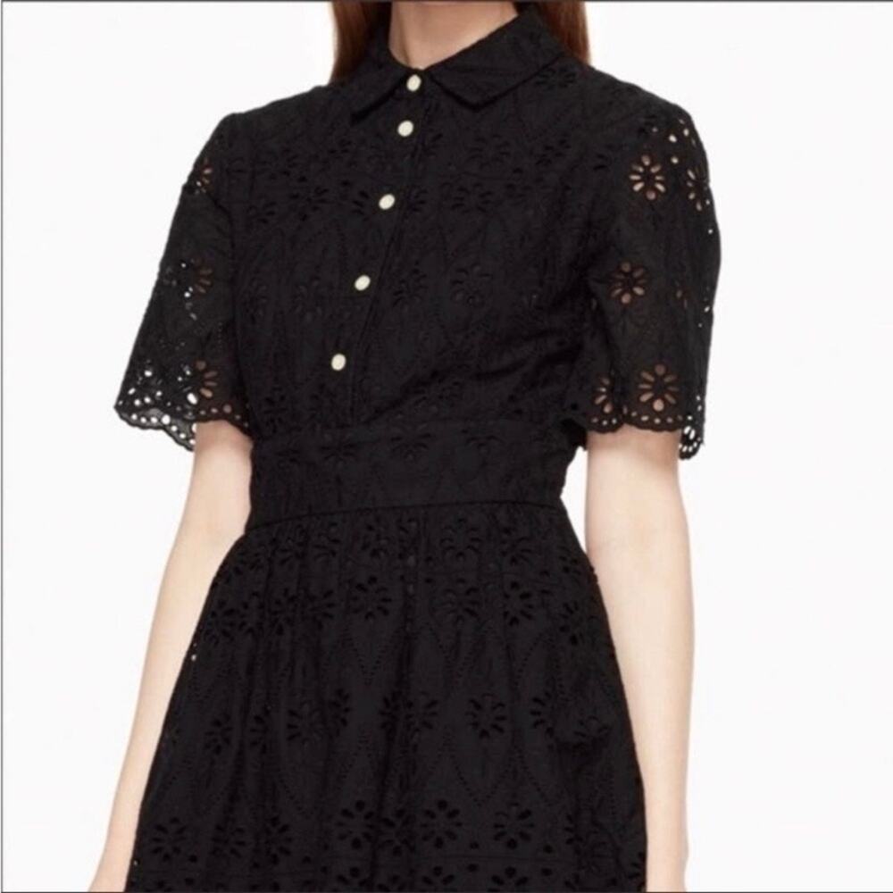 Kate Spade Black Eyelet Flounce Shirt Dress Sz.8 - Picture 3 of 16